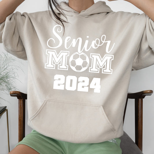 Senior Mom 2024 (soccer) - Single Color (white)- 11.5" wide Plastisol Screen Print Transfer