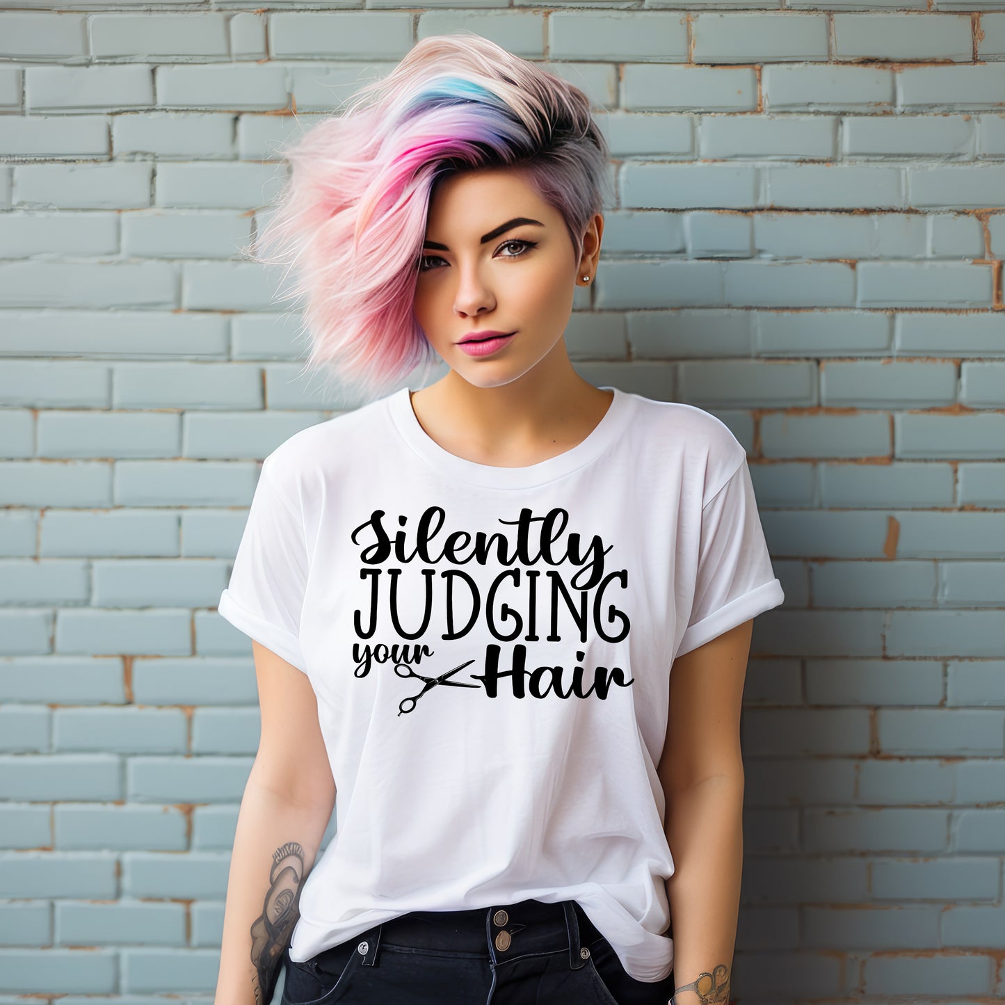 Silently Judging Your Hair- Single Color (black)- 11.5" wide Plastisol Screen Print Transfer