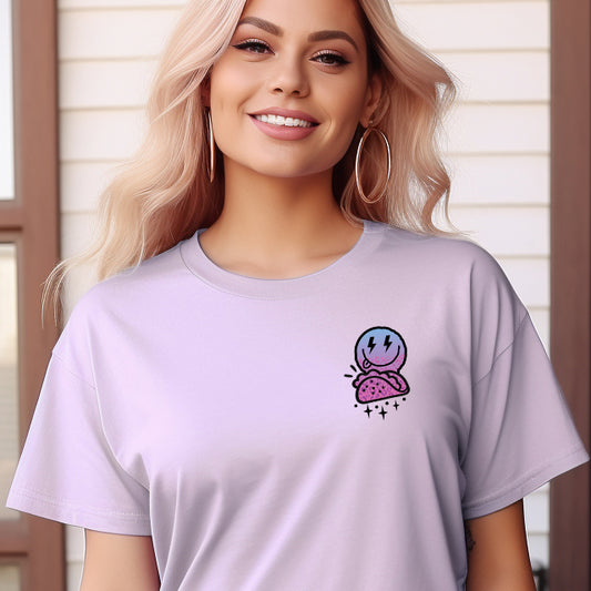 Smiles, Tacos & No Negativity (pocket/hat)- 2.75" wide x 4" tall DTF Transfer