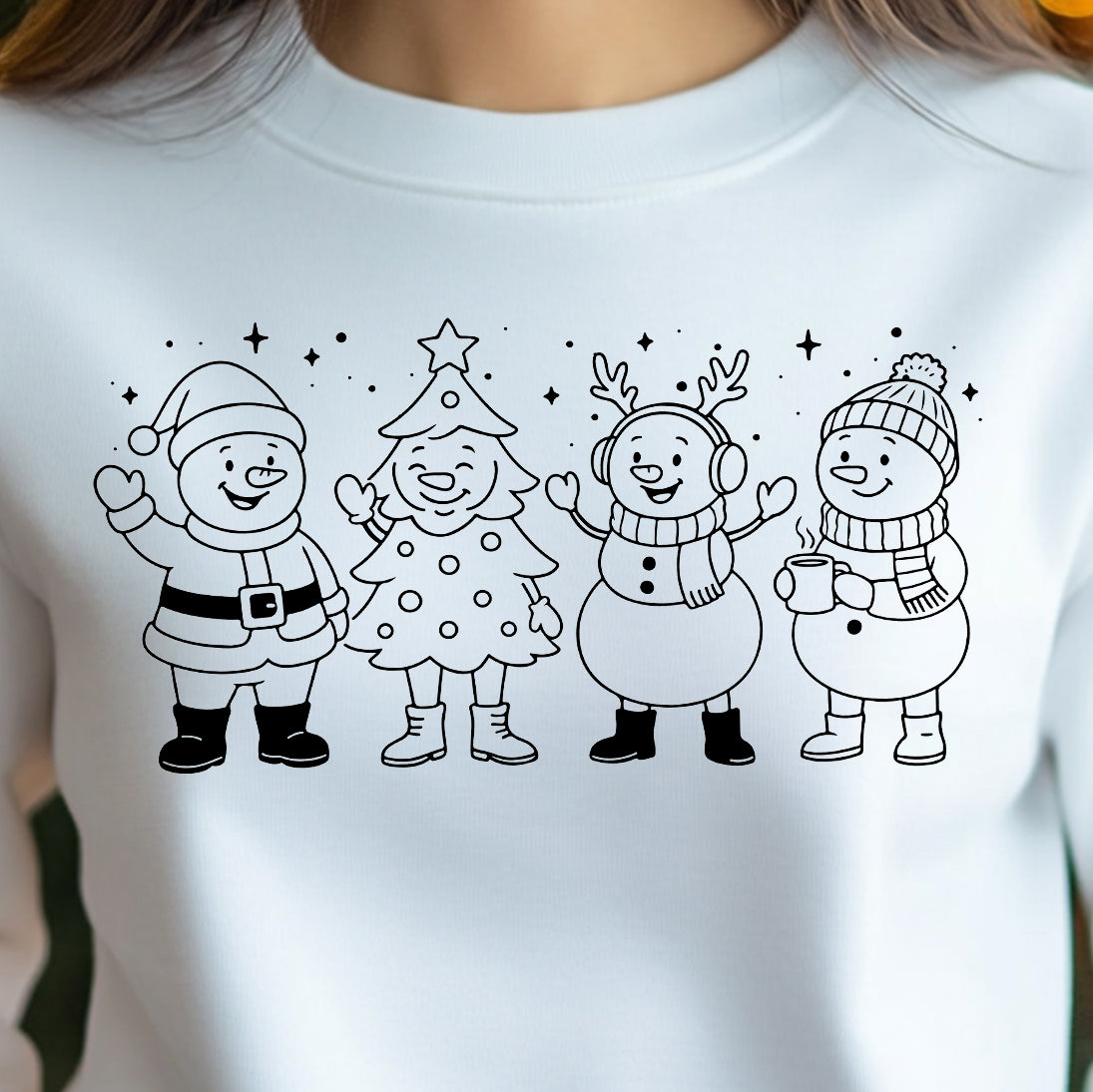 Snowmen Friends- Single Color (black)- 11.5” wide Screen Print Transfer