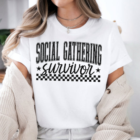 Social Gathering Survivor- Single Color (black)- 11.5" wide Plastisol Screen Print Transfer