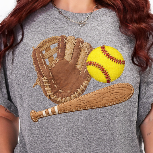 Softball Faux Embroidered-Full Color DTF Transfer