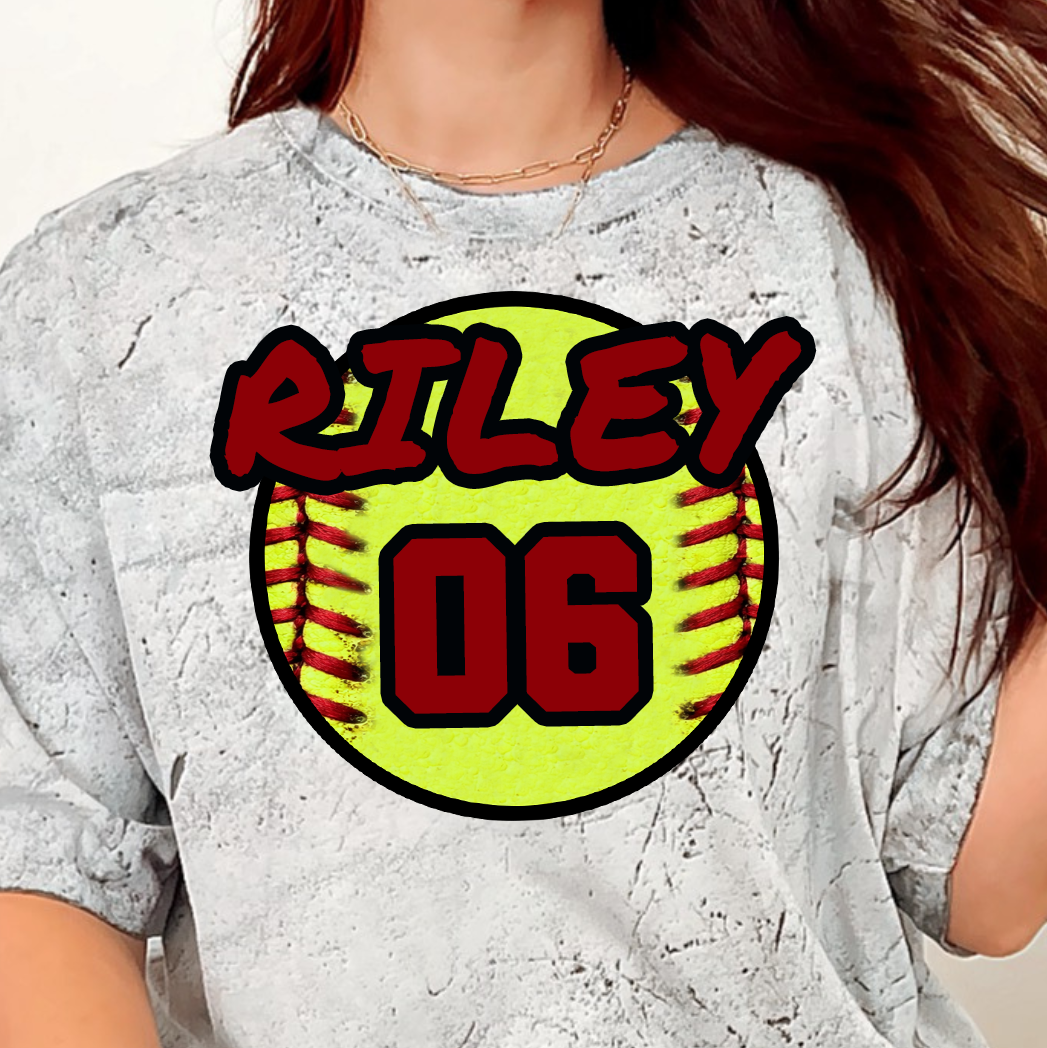 **PERSONALIZED** Softball with Name and Number- Full Color DTF Transfer
