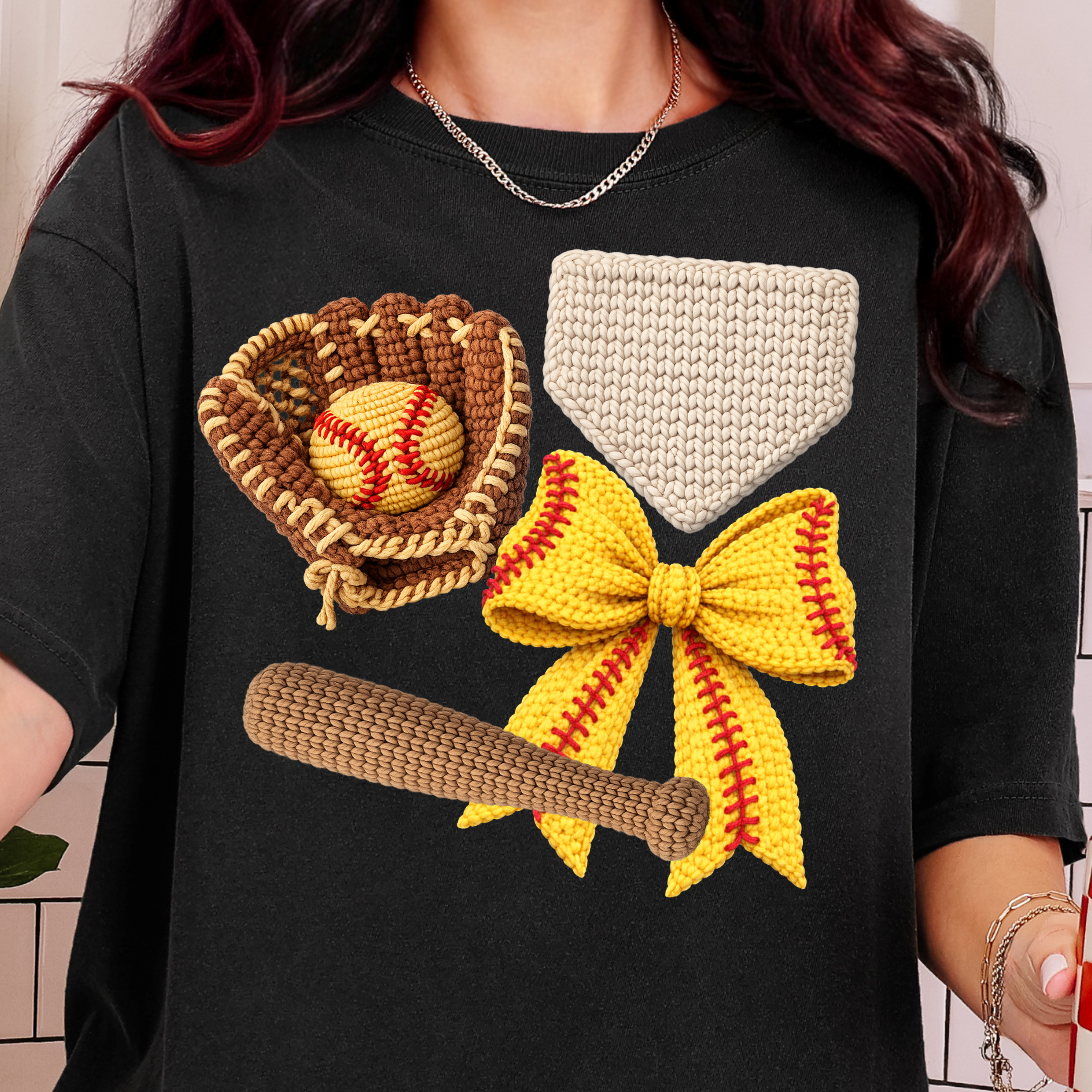 Softball Faux Yarn-Full Color DTF Transfer