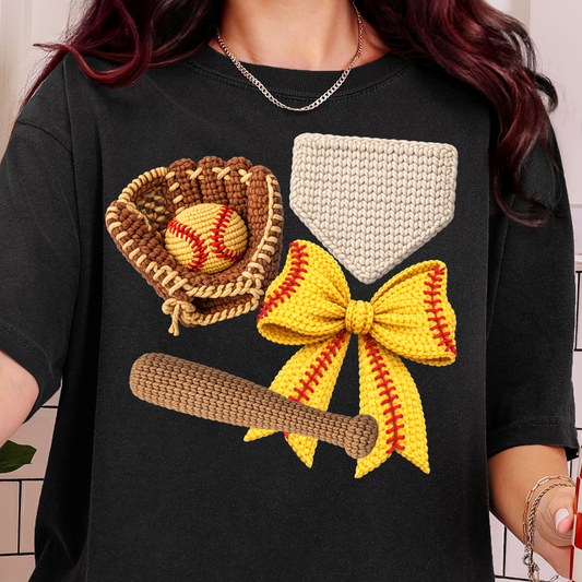 Softball Faux Yarn-Full Color DTF Transfer