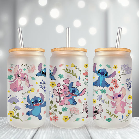 Floral Blue Alien UV DTF- 16oz Cup Wrap