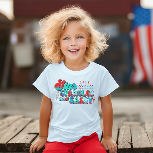 Star Spangled and Sassy (Toddler) *full color matte clear film*- 7" wide Plastisol Screen Print Transfer