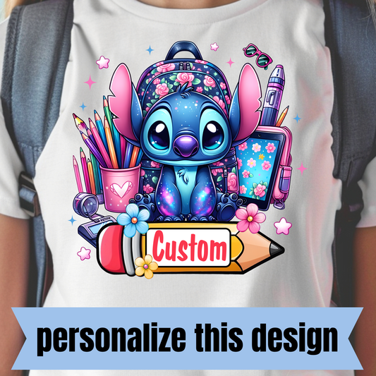 **PREORDER** Blue Alien Back to School Girl- Personalized DTF