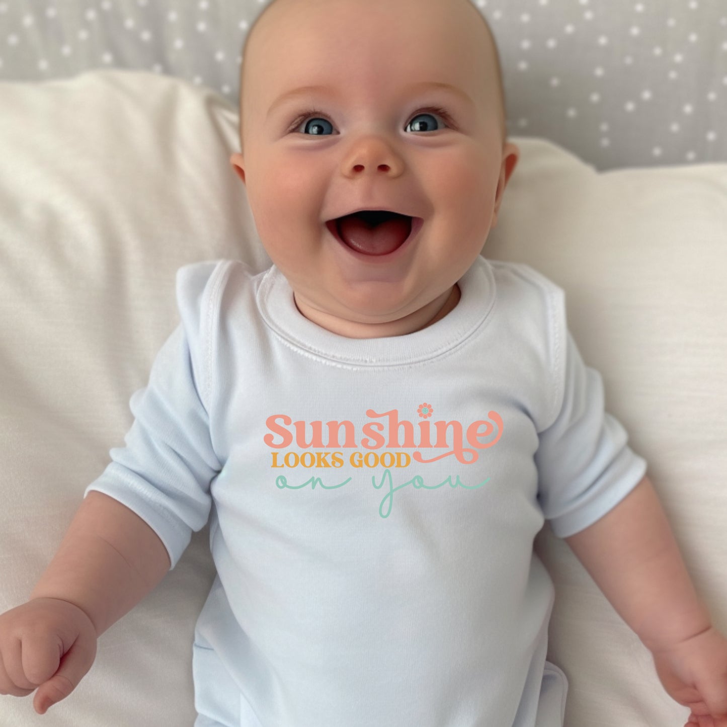 Sunshine Looks Good on You (infant) *full color matte clear film*- 4.5" wide Plastisol Screen Print Transfer