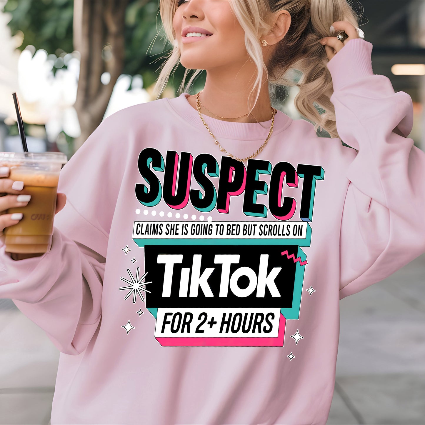 Suspect Claims She is Going to Bed But Scrolls on TikTok for 2+ Hours- 11" wide DTF Transfer