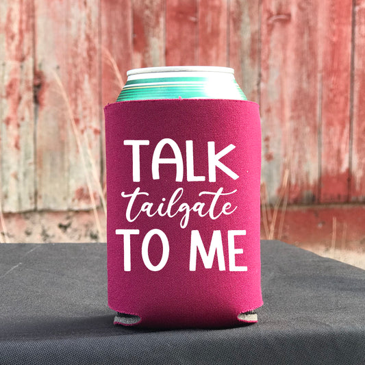 Talk Tailgate to Me (Pocket/Koozie)- Single Color (white)- 3" wide Plastisol Screen Print Transfer