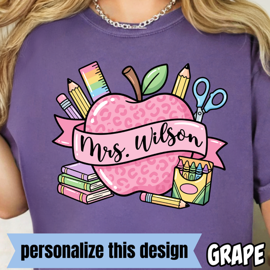**PERSONALIZED**  Teacher Apple- Full Color DTF Transfer