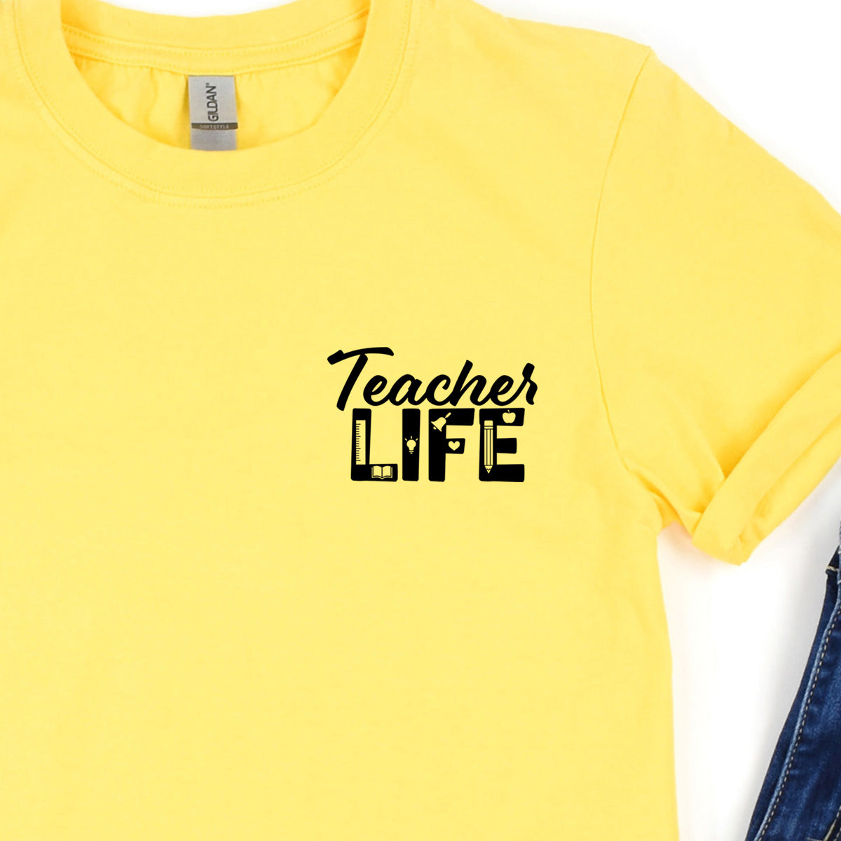 Teacher Life (Pocket/Koozie)- Single Color (black)- 3" wide Plastisol Screen Print Transfer