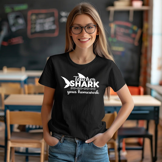 Teacher Shark Do-Do-Do-Do Your Homework- Single Color (white)- 10.5" wide Plastisol Screen Print Transfer
