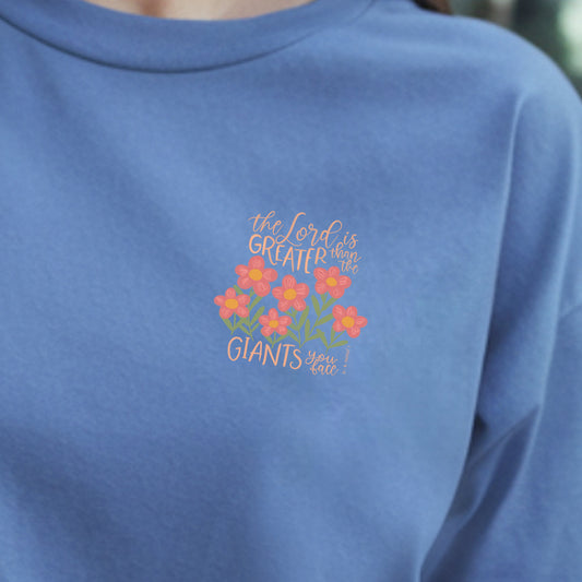 The Lord is Greater Than the Giants You Face (pocket/hat)- 3.2" wide DTF Transfer