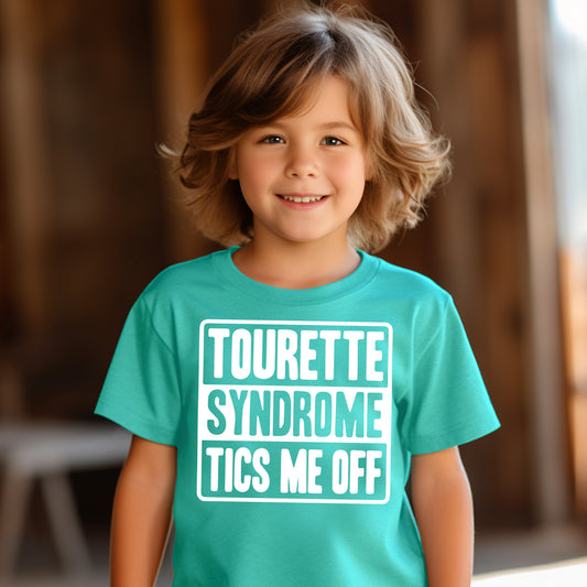Tourette Syndrome Tics Me Off (Youth)- Single Color (white)- 9" wide Plastisol Screen Print Transfer