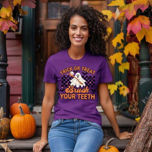 Trick or Treat, Brush Your Teeth *full color matte clear film*- 11.5" wide Plastisol Screen Print Transfer