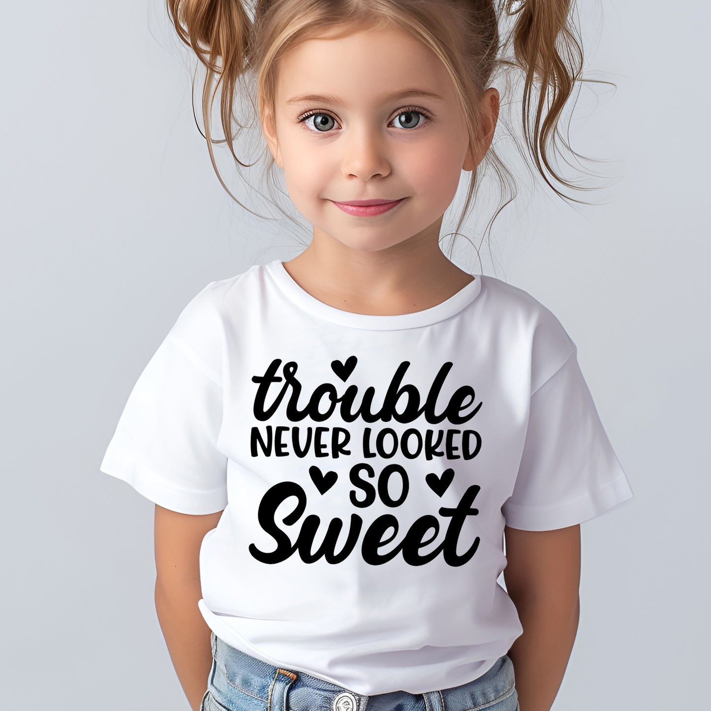 Trouble Never Looked So Sweet (toddler)- Single Color (black)- 7" wide Screen Print Transfer