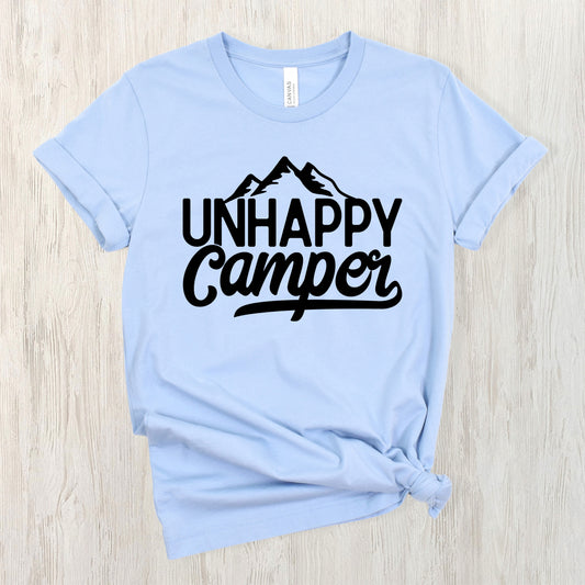Unhappy Camper- Single Color (black)- 11" wide Plastisol Screen Print Transfer
