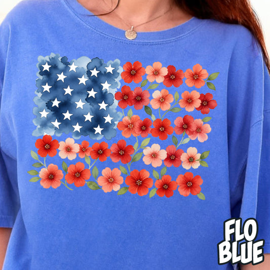 Watercolor Floral Flag- Full Color DTF Transfer