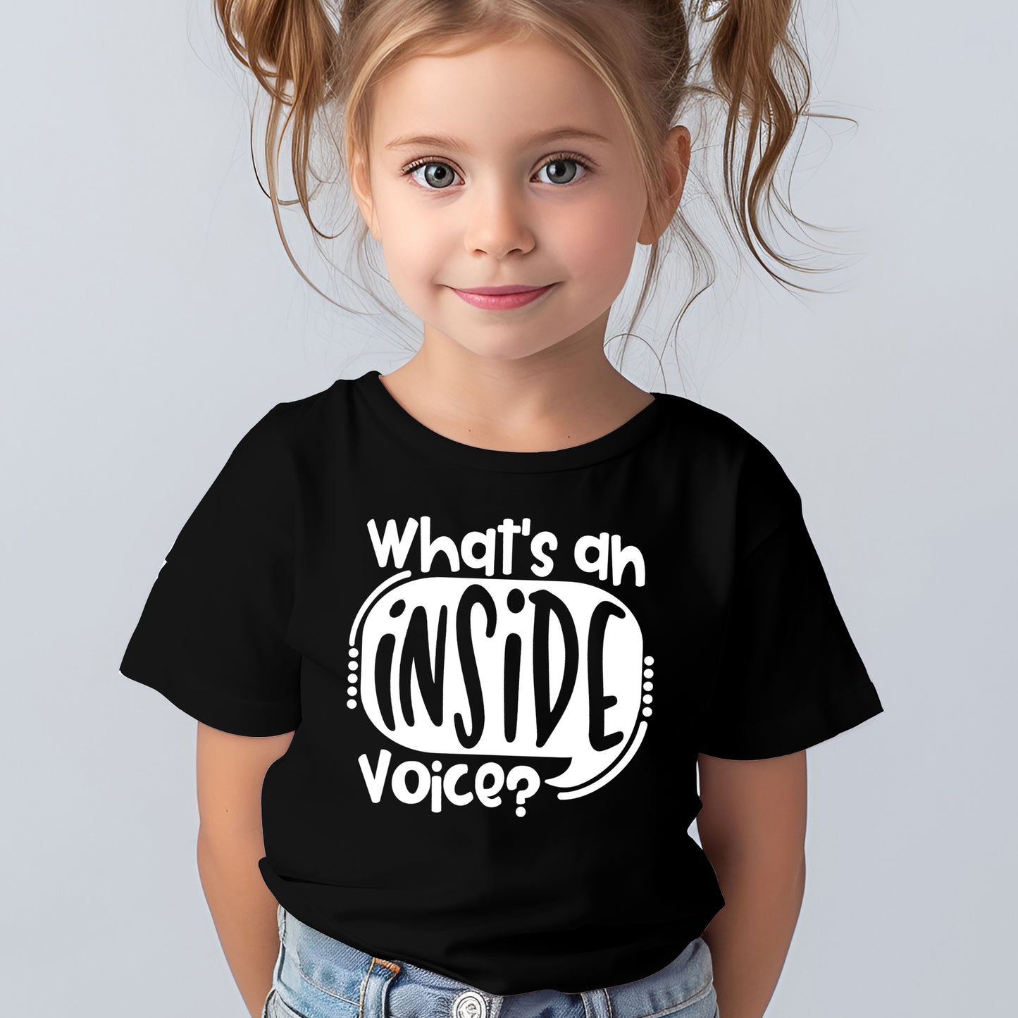 What's an Inside Voice (Toddler)- Single Color (white)- 7" wide Plastisol Screen Print Transfer