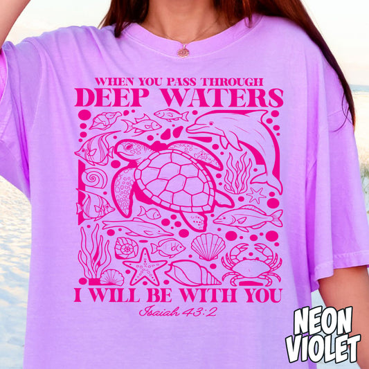 When You Pass Through Deep Waters I Will Be With You- Single Color DTF Transfer