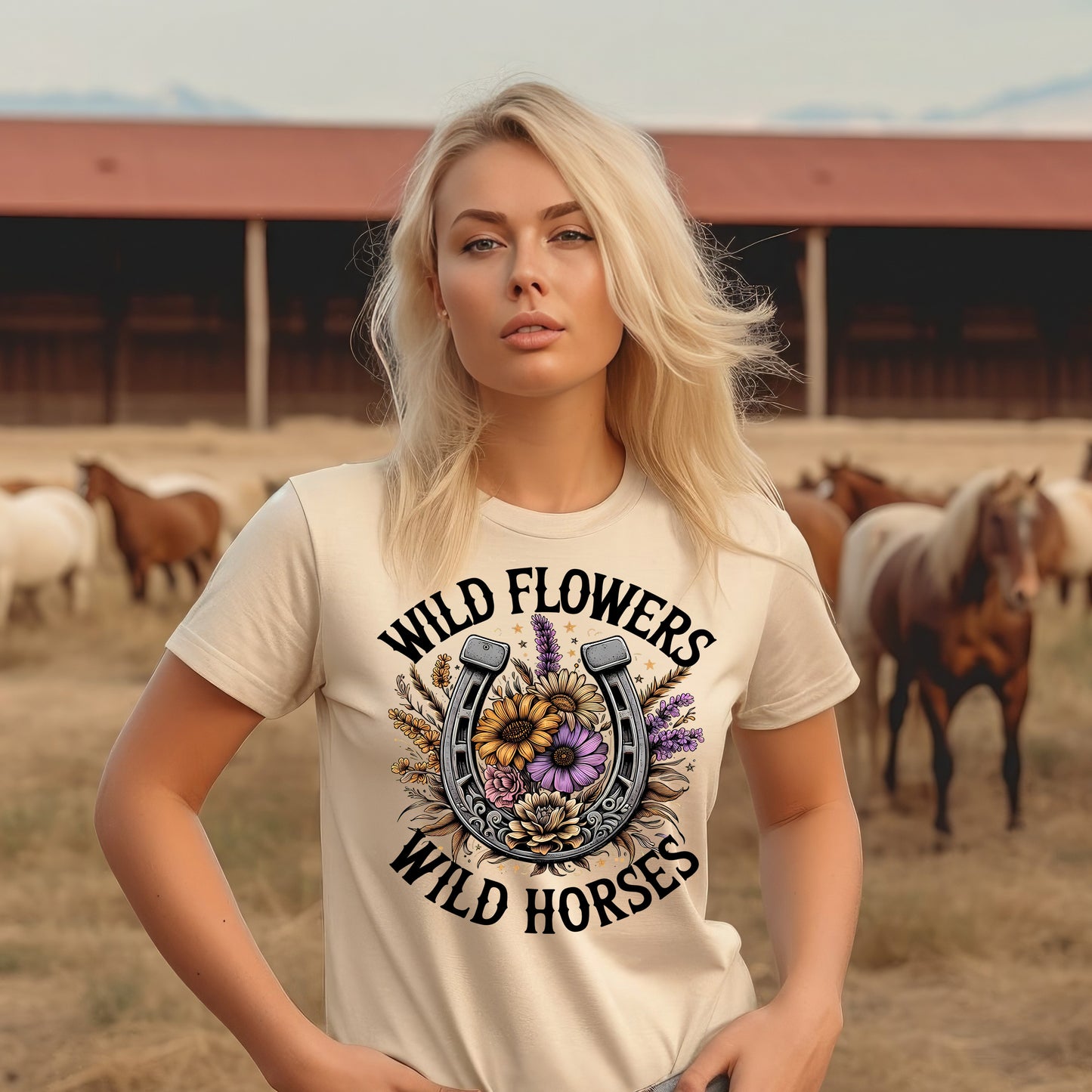 Wild Flowers, Wild Horses- 11" wide DTF Transfer