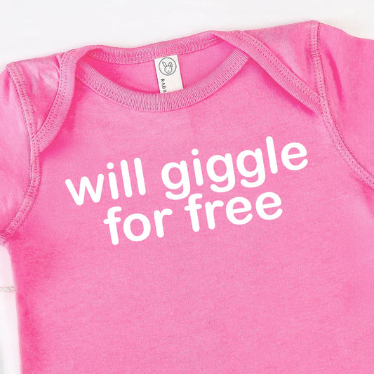 Will Giggle for Free (infant)- Single Color (white)- 5” wide Screen Print Transfer