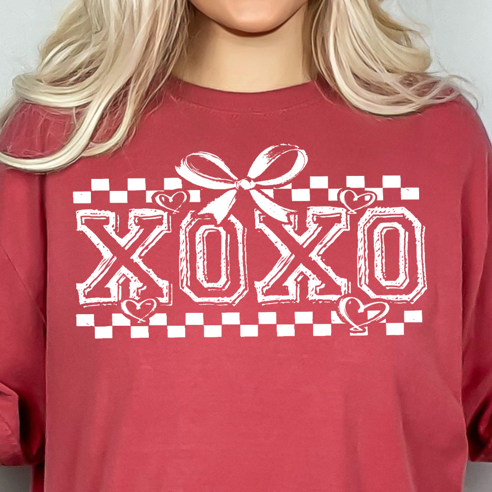 XOXO Ribbon- Single Color (white)- 11.75" wide Screen Print Transfer