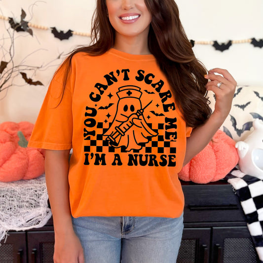 You Can't Scare Me, I'm a Nurse- Single Color (black)- 11.5" wide Plastisol Screen Print Transfer